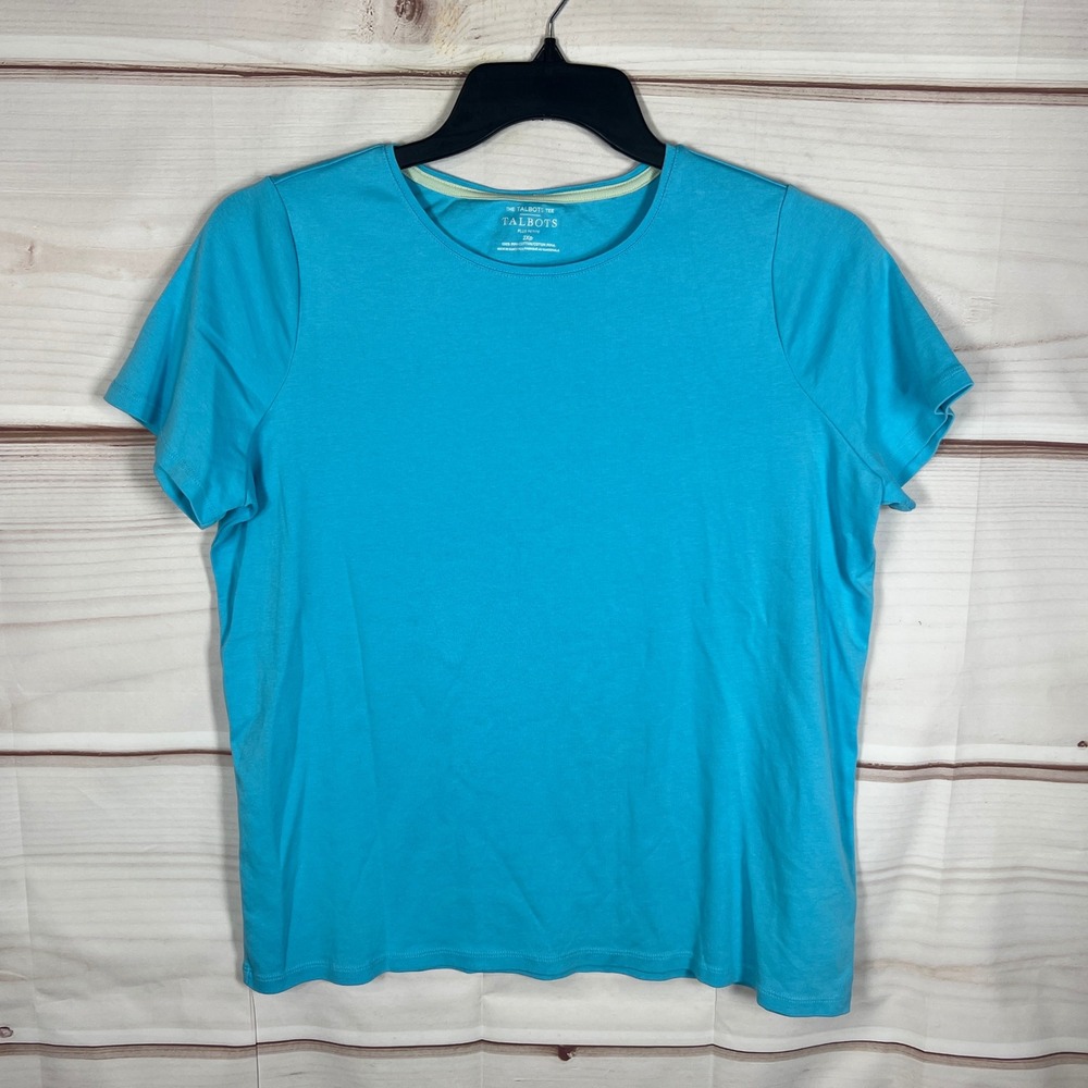 Talbots The Talbots Tee Womens 2XP Blue Solid Pima Cotton Short Sleeve Crewneck